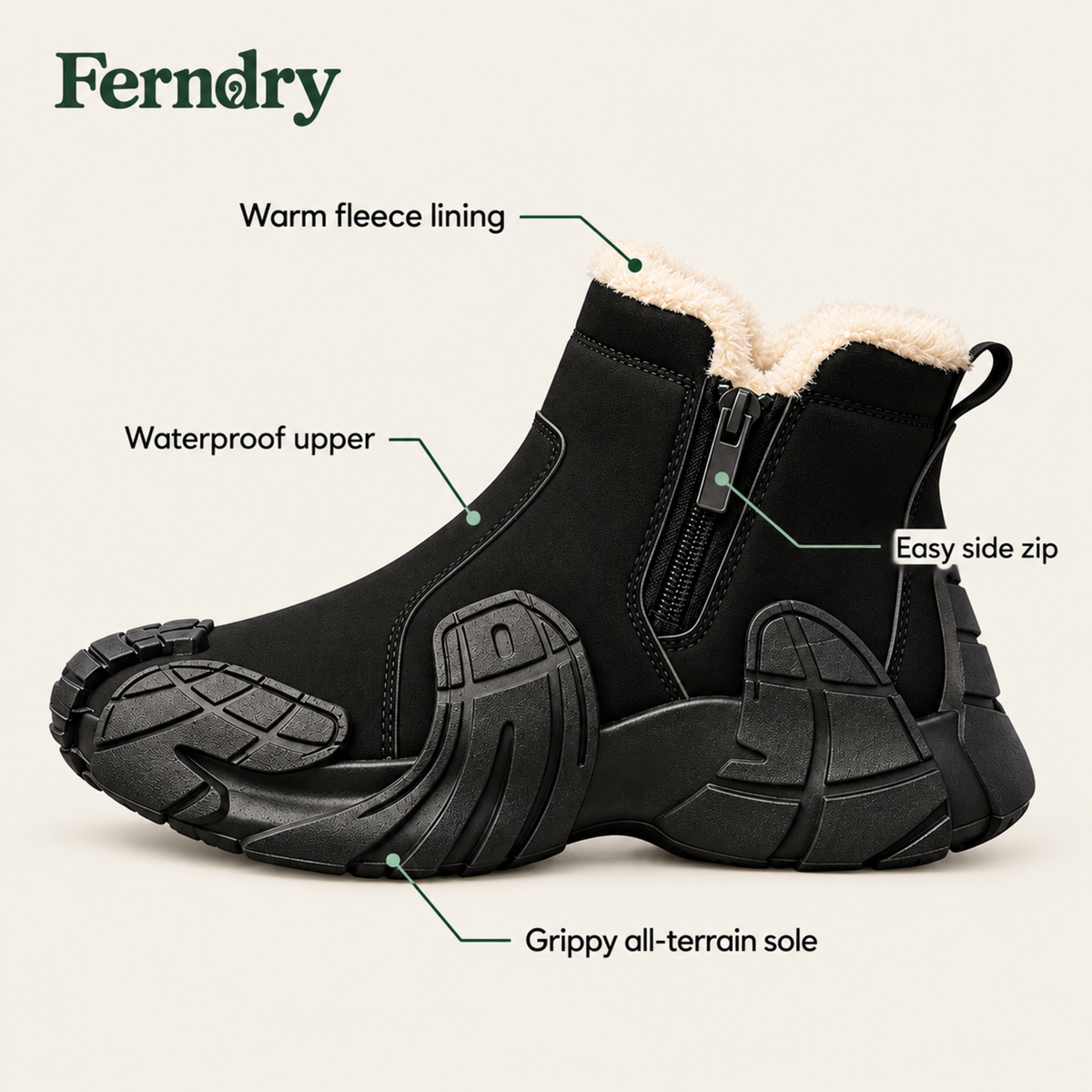 The Ferndry Boot – Fleece-Lined Waterproof Ankle Boot